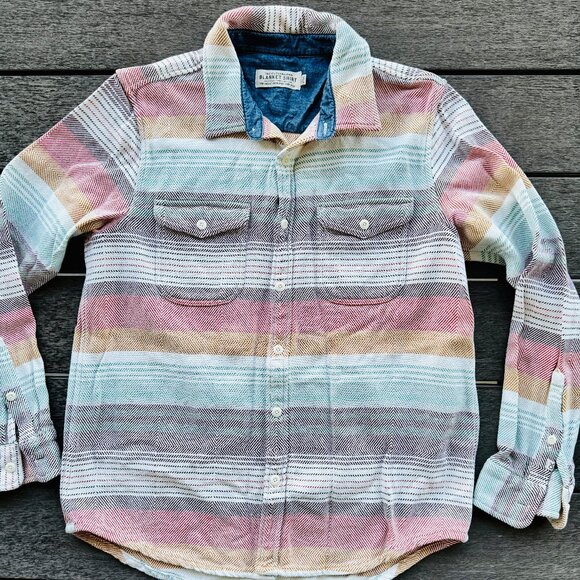 Outerknown 2025 Mens Blanket Shirt Large Sunset Stripe Extraordinary and Limited - Picture 2 of 5